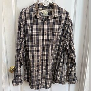Eddie Bauer Black and Tan Plaid Casual Button Down Shirt
